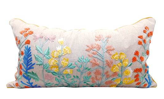 Everyday Floral Spring Embroidery Rectangle Throw Pillow