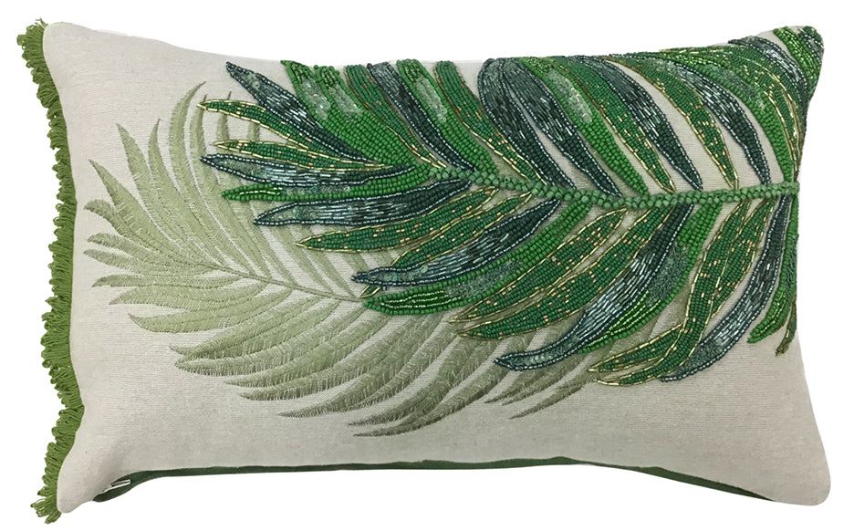 Tropical Giant Leaf Embroidery Rectangle Throw Pillow