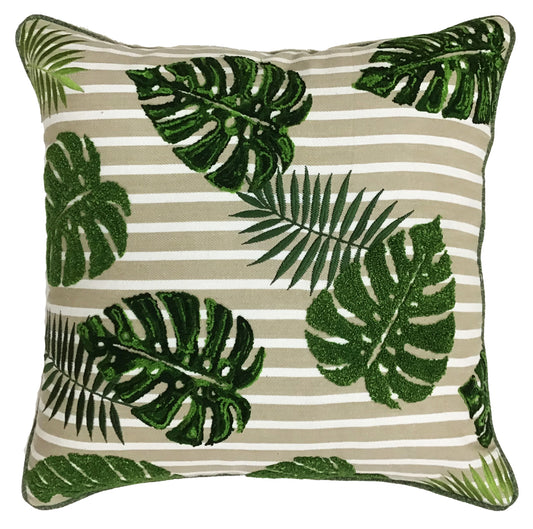 Tropical MultiLeaves Embroidery Square Throw Pillow