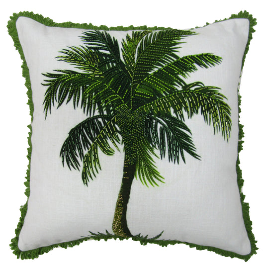 Tropical Palm Tree Embroidery Square Throw Pillow