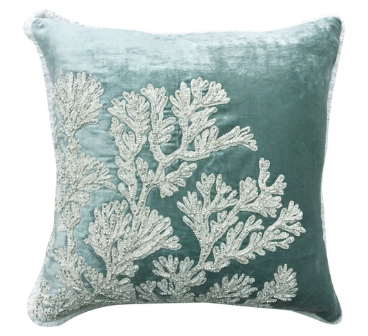 Nautical Seaweed Embroidery Square Throw Pillow