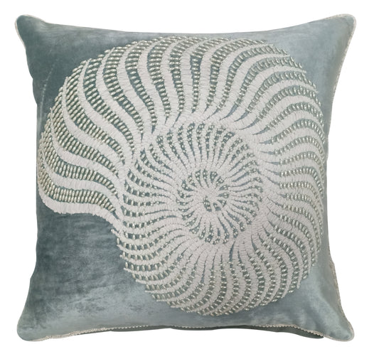 Nautical Shell Embroidery Square Throw Pillow