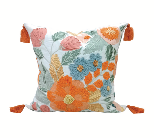 Everyday Floral Tassle Square Throw Pillow