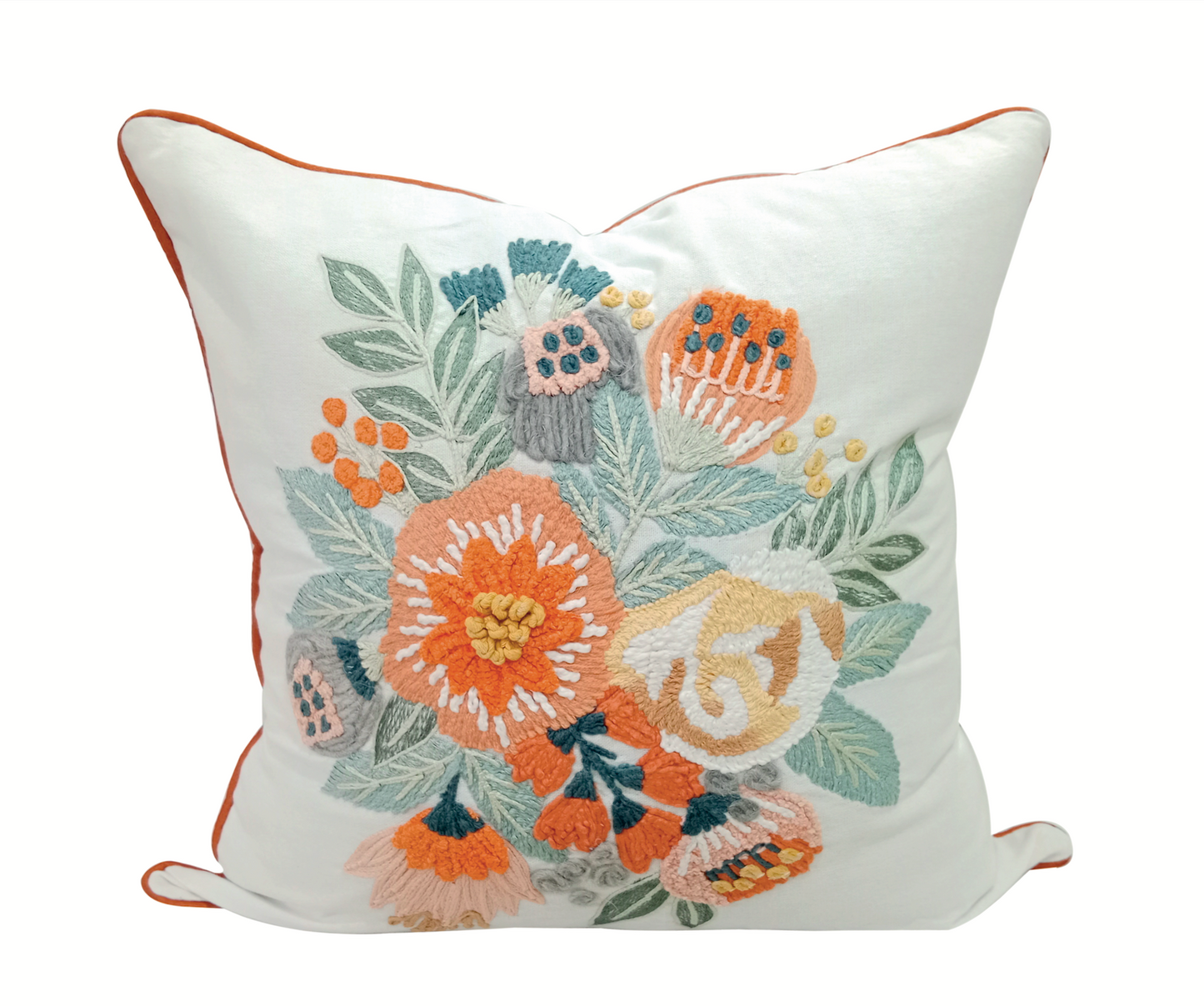 Everyday Floral Spring Orange and Grey Square Throw Pillow