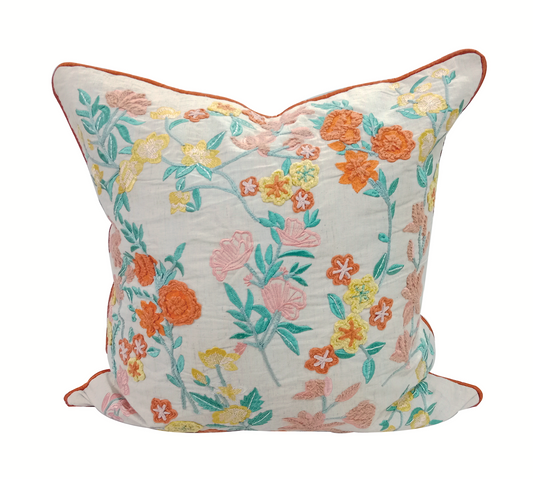 Everyday Floral Spring Embroidery Square Throw Pillow